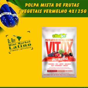 Vitox rosso 500 g (4 x 125 g) Fragola, Uva, Mora, Anguria, Açaí, Barbabietola e Ibisco